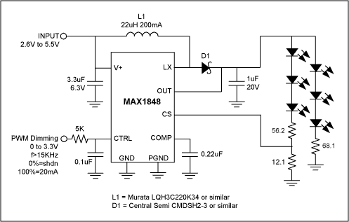 使用MAX1848高效率地为六个白光led供电