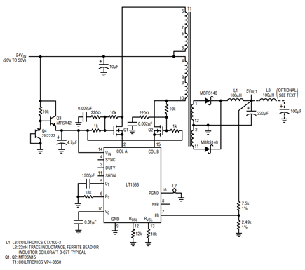 LT1533超低噪音开关稳压器，适用于高电压或大电流应用
