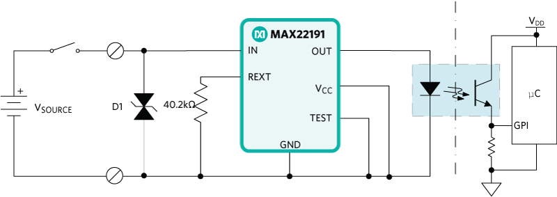 MAX22191寄生供电数字输入电路可以监控PLC和工业电路的技术方案