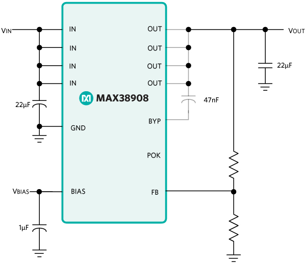 测量MAX38908线性调节器的输出电流