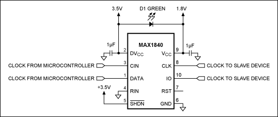 如何在低功率负载下，单个绿色LED可以取代电平转换器电路中的1.8V LDO稳压器