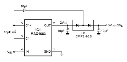 如何配置电荷泵电压倍频器使低电流应用的输入电压增加三倍