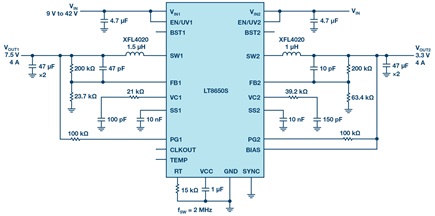 LT8650S42 V、双通道、4 A同步Silent Switcher  2型稳压器的技术解决方案
