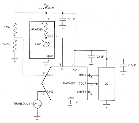如何通过将电源连接到ADC的参考输入来允许数字转换器(ADC)监控系统电源电压