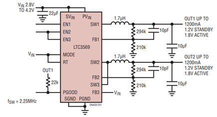 设计说明459:三降压稳压器具有1线动态可编程输出电压