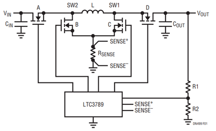 高效率4开关降压-升压控制器提供精确的输出电流限制